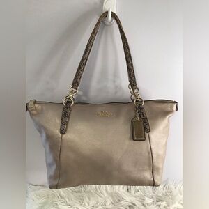 Coach Ava Tote F56198 Metallic Leather Bag with Exotic Trim Shoulder Handbag GUC